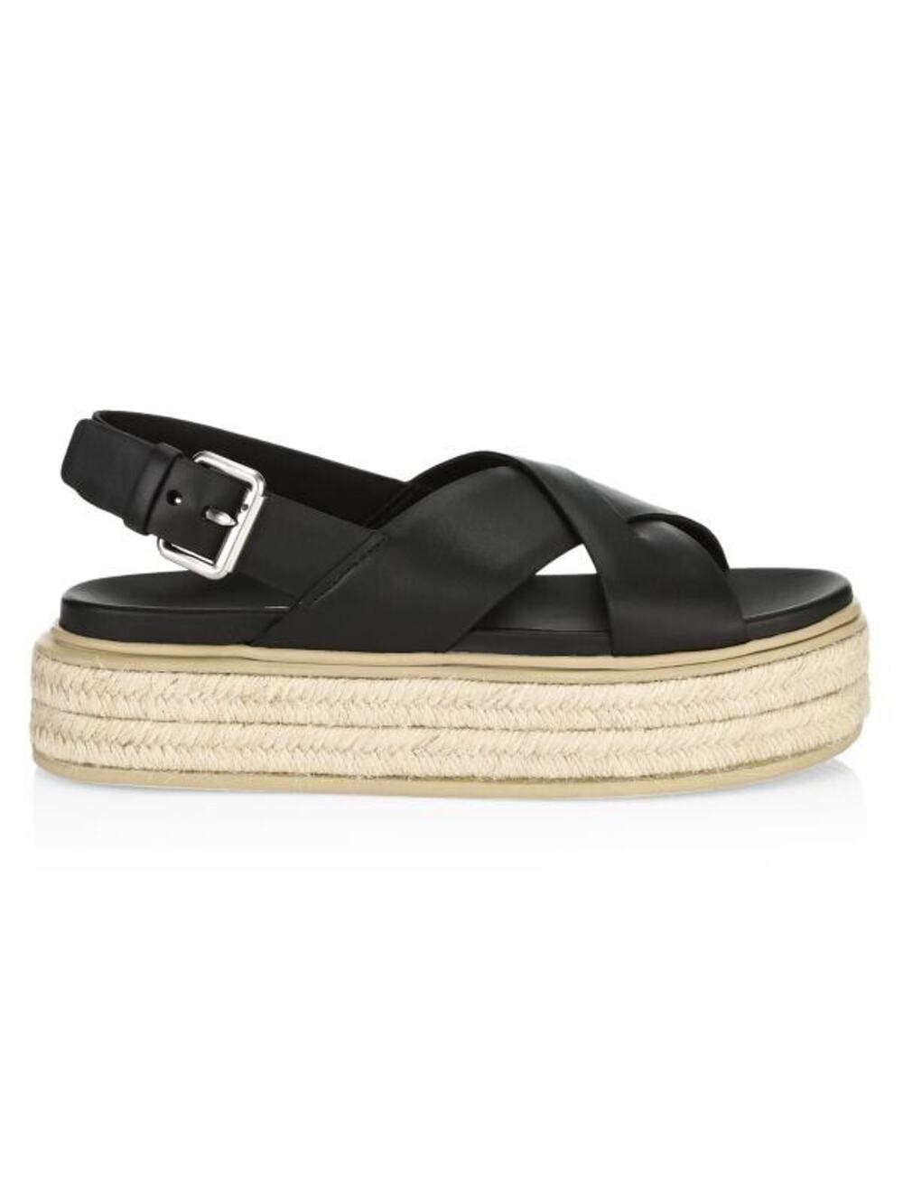 Prada Size 9 EU40 Black Leather Flatform Espadrilles Slingback Platform Sandals